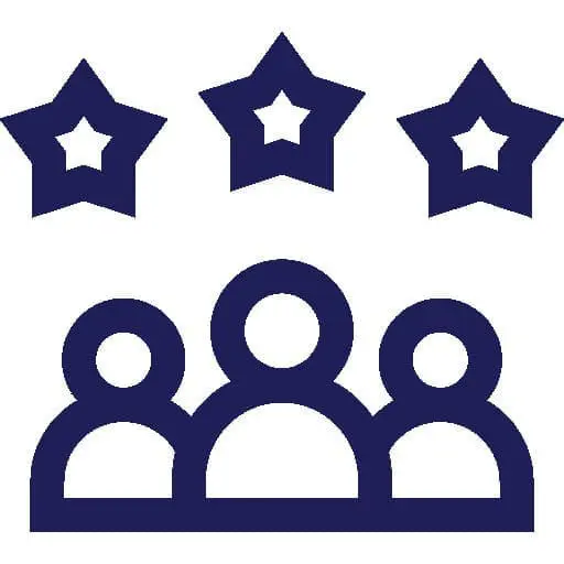 Navy elite-services icon with three stars over three people &mdash; Mississauga roofing, roof repair, roof replacement, slate roofing
