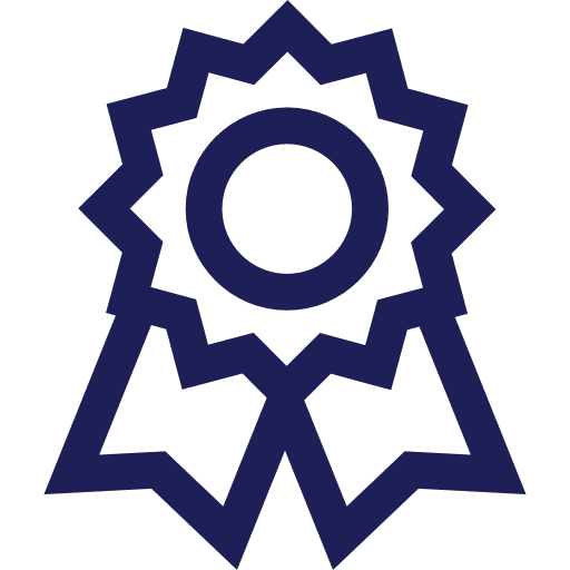 Navy medal ribbon icon for Mississauga roofing&mdash;roof repair, roof replacement, slate roofing.