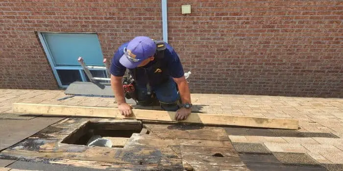 Toronto roofing specialist removes and replaces damaged roof decking on a home&mdash;roof repair and roof replacement, with slate roofing expertise by Right Choice Roofing and Repair.