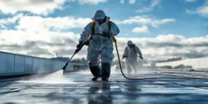 Toronto commercial flat roofing team performing professional roof maintenance and waterproofing service.