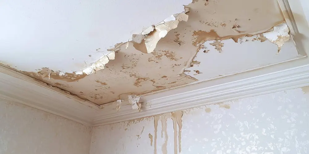 Peeling ceiling paint and water stains inside a Toronto home, showing common signs of roof leaks that require professional roof repair by Right Choice Roofing and Repair.