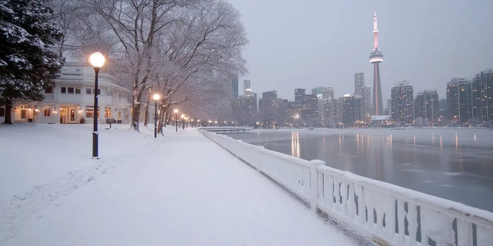 Winter conditions in Toronto showing snow, freezing temperatures, and weather patterns that contribute to winter roof leaks