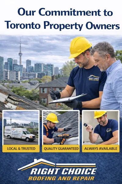 Right Choice Roofing and Repair technician consulting with Toronto homeowner showing local trusted service, quality guaranteed work, and always available support