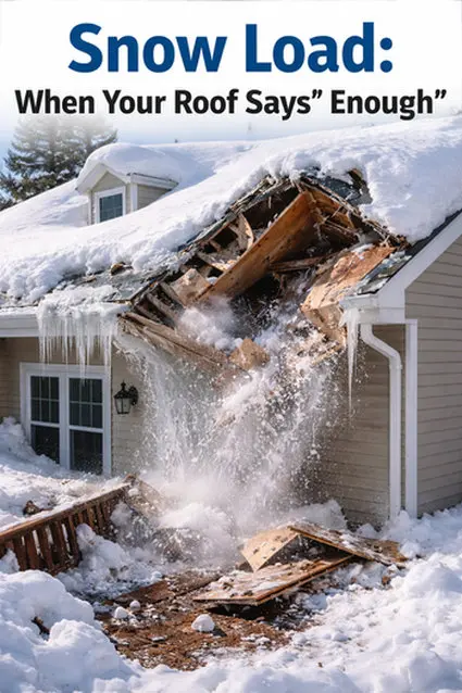 Catastrophic roof collapse from excessive snow load on Toronto residential home requiring emergency structural repair by Right Choice Roofing and Repair