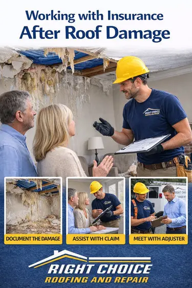 Right Choice Roofing and Repair technician documenting roof damage and assisting Toronto homeowners with insurance claim process and adjuster meeting