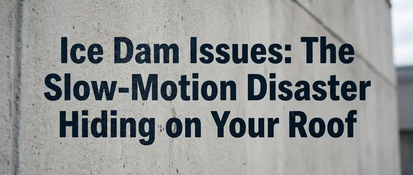 Right Choice Roofing and Repair &mdash; Ice dam issues warning sign reading Ice Dam Issues The Slow-Motion Disaster Hiding on Your Roof for Toronto homeowners