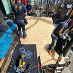 Expert slate roofing company, Right Choice Roofing and Repair, performing a complete slate roof repair and substrate replacement in Toronto.