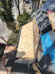 Substrate carpentry and deck preparation for a custom fabricated copper flat roofing system in Toronto by Right Choice Roofing and Repair.