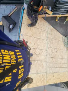Right Choice Roofing and Repair finishing a newly resheeted plywood roof deck for a slate restoration project in Toronto.