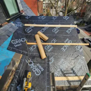 Premium synthetic underlayment and ice and water shield installation for a slate roof by Right Choice Roofing and Repair in Toronto.