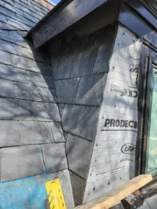 High-performance underlayment and drip edge installation by Right Choice Roofing and Repair for a Toronto slate roof dormer restoration.