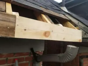 Close-up of new Fascia board installed during squirrel damage roof repair Summerhill Toronto &mdash; Right Choice Roofing and Repair