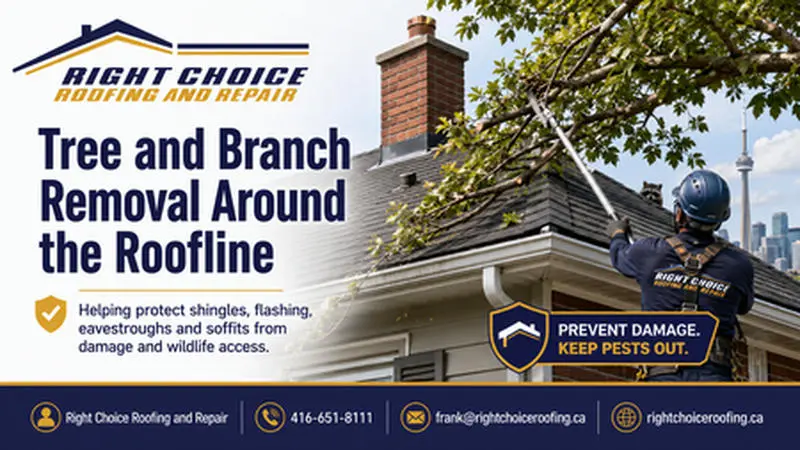Tree and Branch Removal around the roofline in Toronto by Right Choice Roofing and Repair